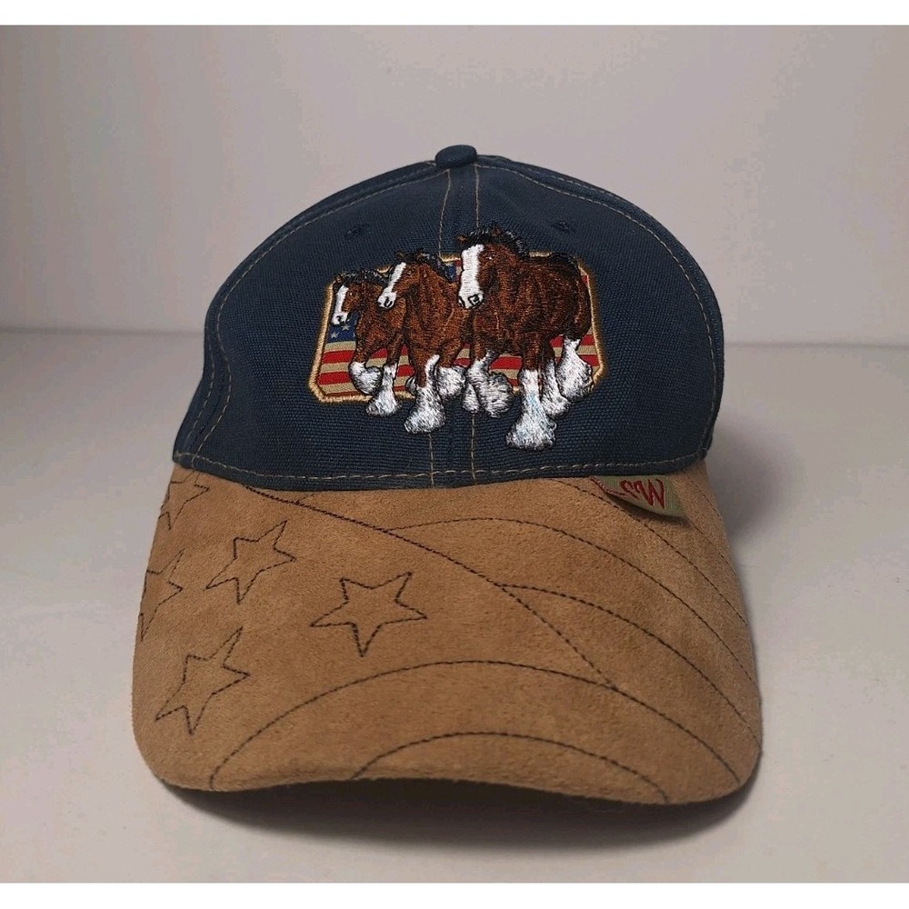 SeaWorld Clydesdale‎ Horses USA Flag Vintage Denim Suede Bill Hat Cap Patriotic